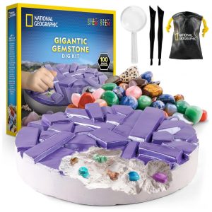 Kit de Escavação Gigante de Gemas Reais – Brinquedo Educativo STEM para Crianças com 100 gemas Presente Criativo National Geographic