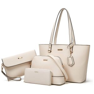 Conjunto de Bolsas Femininas em Couro Sintético 4 Peças com Carteira Lovematch Bege