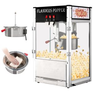 Máquina de Pipoca Comercial ROVSUN 12oz Aço Inox 1400W 80 xícaras por ciclo LED Portas Vidro Temperado Preta