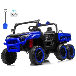 Caminhão Basculante Infantil Letsgoride Azul 24V 2 Lugares 4 Motores 100W Caçamba Automática 4WD Bluetooth Música LED 6 Rodas