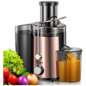 Extrator de Sucos 800W QCen com Centrífuga e Boca Larga para Frutas e Vegetais - Aço Inoxidável Rose Gold 800W