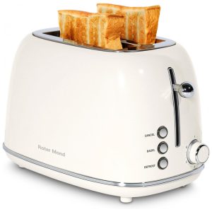 Torradeira Elétrica Retrô 2 Fatias em Aço Inoxidável com 6 Níveis de Tostagem e Bandeja de Migalhas Removível 825W Roter Mond Creme
