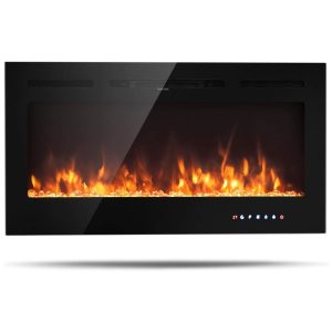 Lareira Elétrica de Embutir A54x101L cm com 9 Cores de Chamas Controle de Temperatura Temporizador e Controle Digital 110V 1500W Tangkula Preta