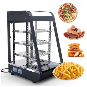 Aquecedor de Alimentos 3 Andares Whalefall Preto Aquecimento 3D Portas de Vidro Deslizantes Aço Inoxidável 38 cm 1000W para Buffet Restaurantes