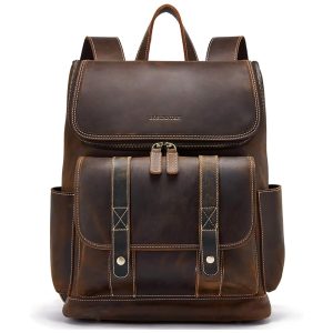 Mochila Vintage de Couro para Laptop Masculina BOSTANTEN Marrom