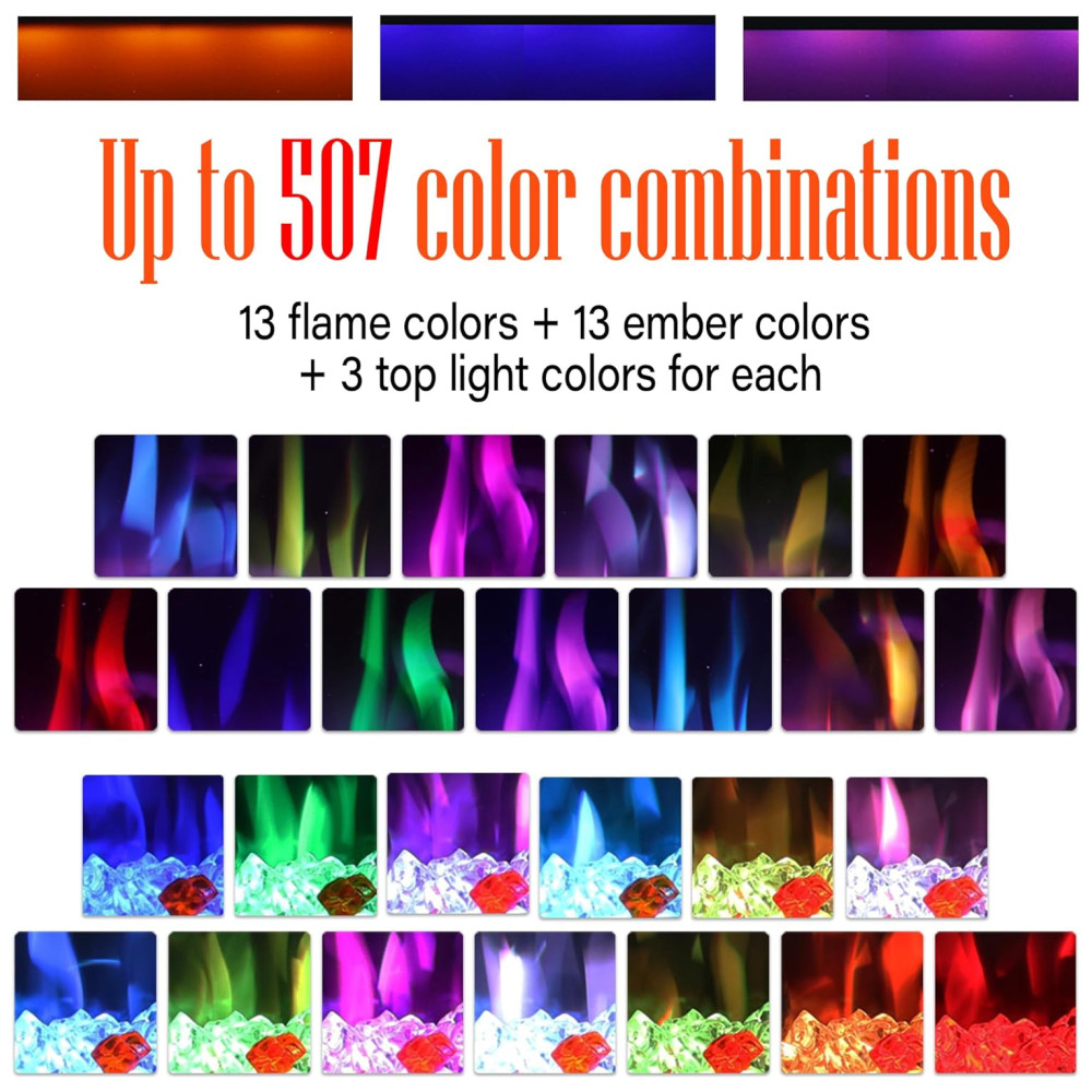 Lareira Elétrica de Embutir A42x106L cm com Controle Remoto por APP Temporizador Toras e Cristais Incluídos 110V 1500W Benrocks BI42Z Preta - Imagem 5