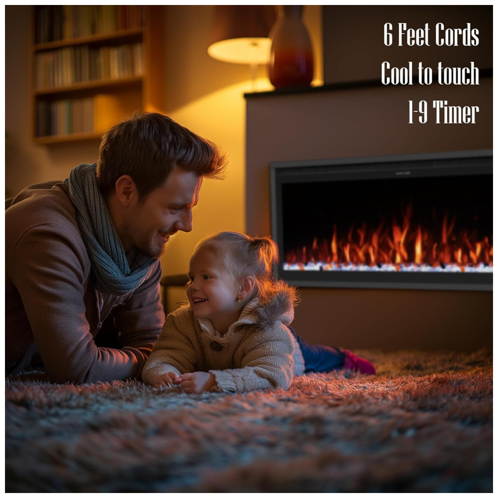 Lareira Elétrica de Embutir A42x106L cm com Controle Remoto por APP Temporizador Toras e Cristais Incluídos 110V 1500W Benrocks BI42Z Preta - Imagem 7