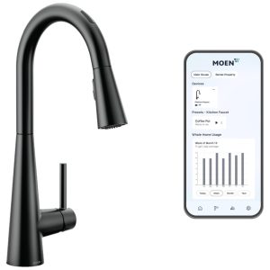 Torneira Cozinha Inteligente com Controle de Voz Sensor de Movimento e Pulverizador Pull Down Moen 7864EVBL Preto Fosco