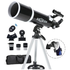 Telescópio para Adultos e Astrônomos Iniciantes80mm Diâmetro 600mm Totalmente Revestido com Coeficientes de Transmissão Elevados Montagem AZHEXEUM.