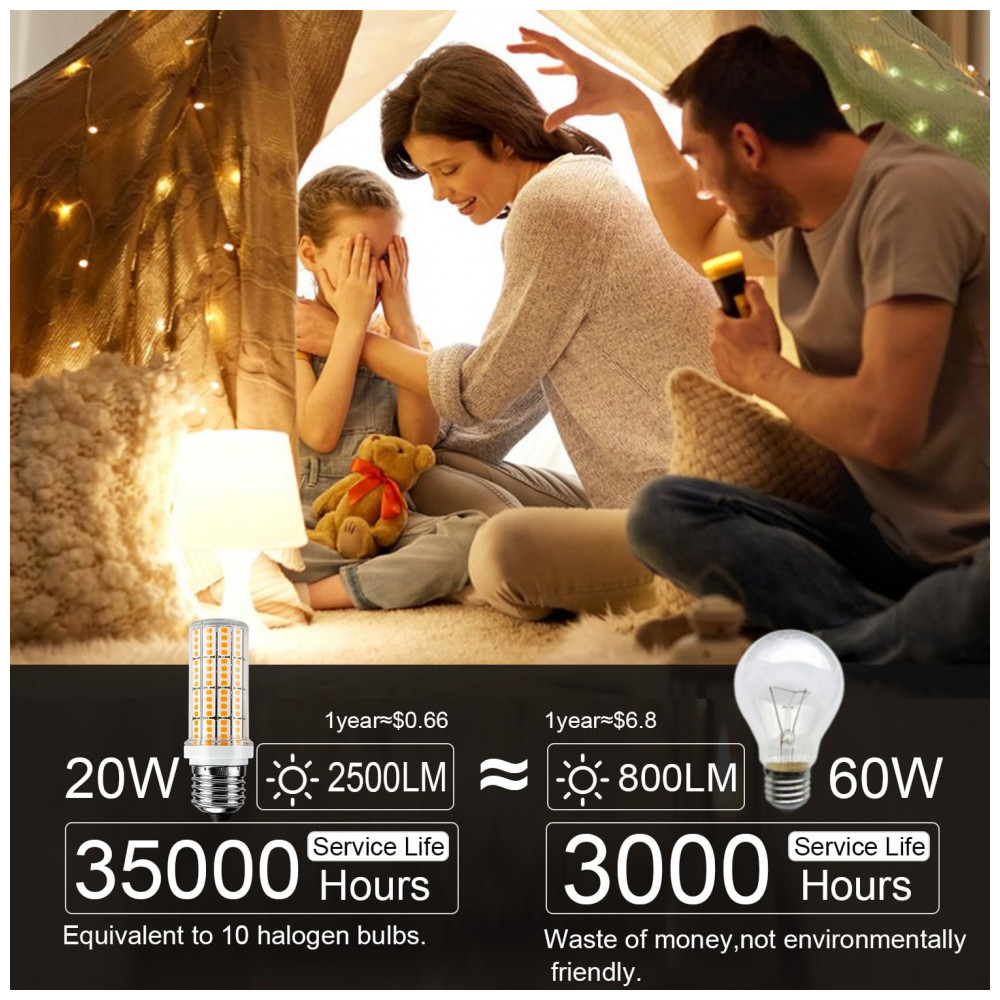 Lâmpada de LED 20W Equivalente a 200W 2500 Lumens Super Branca 3000K E26E27 Amarela - RIUVAO - Imagem 3