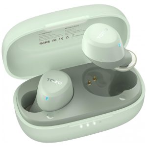 Mini Fones de Ouvido Bluetooth com Estojo de Carregamento e Resistência a Agua IPX5 TOZO A1 Branco