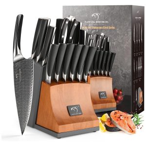 Conjunto de Facas NANFANG BROTHERS em Aço Inoxidável com Bloco de Bancada Multinível 15 Peças Preta