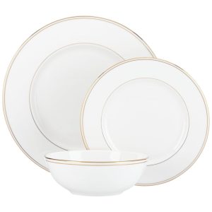 Aparelho de Jantar Elegância e Sofisticação para Sua Mesa com 3 Peças Formato Redondo e Material de Porcelana LENOX 853808 Branco e Dourado