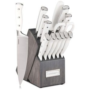 Conjunto de Facas Cuisinart em Aço Inoxidável com Bloco de Bancada 15 Peças Branco e Cinza