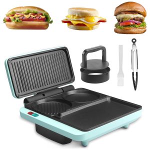 Sanduicheira Elétrica 3 em 1 com Superfície Antiaderente e Estação de Café da Manhã 1000W 110v Bakers Friend Azul