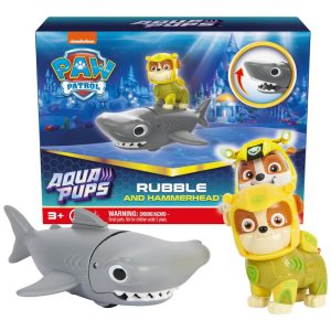 Kit de Bonecos de Ação Aqua Pups Rubble e Hammerhead para Crianças Acima de 3 Anos Patrulha Canina