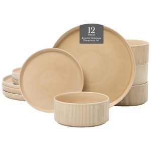 Gibson Elite Solana Coast: Conjunto de Jantar em Cerâmica de 12 Peças para 4 Pessoas em Reativo de Estonewave Design Moderno Terracota Laranja.