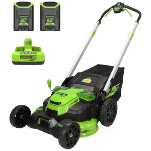 Cortador de Grama Sem Fio Greenworks 60V Autopropelido com Luzes LED Cabos de Alumínio 2 Baterias de 4.0Ah e Carregador Rápido com Duas Portas