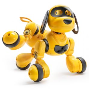 Cachorro robô inteligente Ruko 18011 amarelo com controle remoto e gestos expressões em LED programáveis e sensores de obstáculos