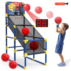 Jogo de Basquete Arcade Infantil com 4 Bolas Placar Eletrônico e Sons de Torcida para Ambientes Internos e Externos EagleStone Azul Escuro