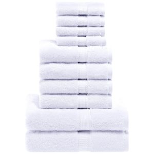 Jogo de Toalhas de Luxo Ultra Macias e Pelúcia Grossa com 10 Peças e Material de Algodão Egípcio Superior Branca