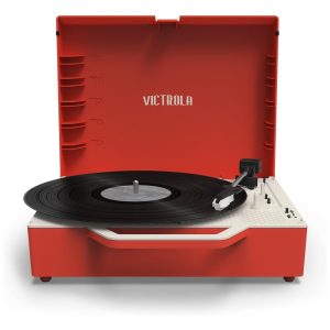 Toca Discos 3 Velocidades Mesa Giratória Bluetooth Acionada por Correia e Radiador de Graves Integrado Victrola Re Spin Vermelho