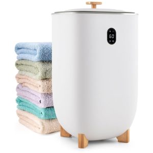 Aquecedor de Toalha Elétrico 35L com Porta Aromas Modo de Secagem e Temporizador de 20-90 Minutos 110V Tangkula Branco e Marrom
