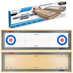 Jogo de Mesa Shuffleboard e Curling 2 em 1 Clássico de Mesa ou Tamanho Gigante Escolha o Seu Estilo para até 4 Jogadores GoSports