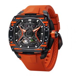 TSAR BOMBA Relógio Masculino Automático Esqueleto Mecânico Luxuoso à Prova d'Água 50M Estilo Quadrado Laranja