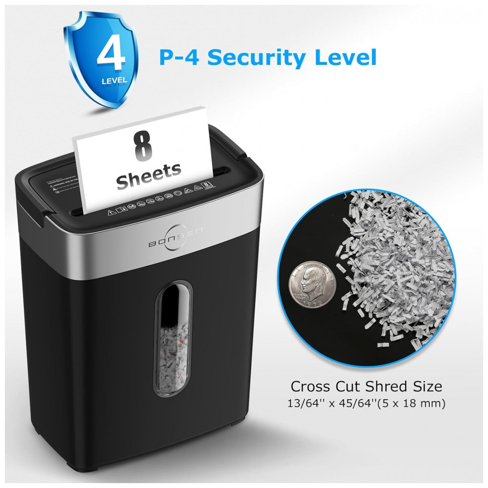 Triturador de Papel BONSEN para Casa e Escritório, 4 Galões 8 Folhas Trituração Cruzada de Cartão de Crédito, Triturador de Papel Pequeno para Uso Doméstico - Imagem 3