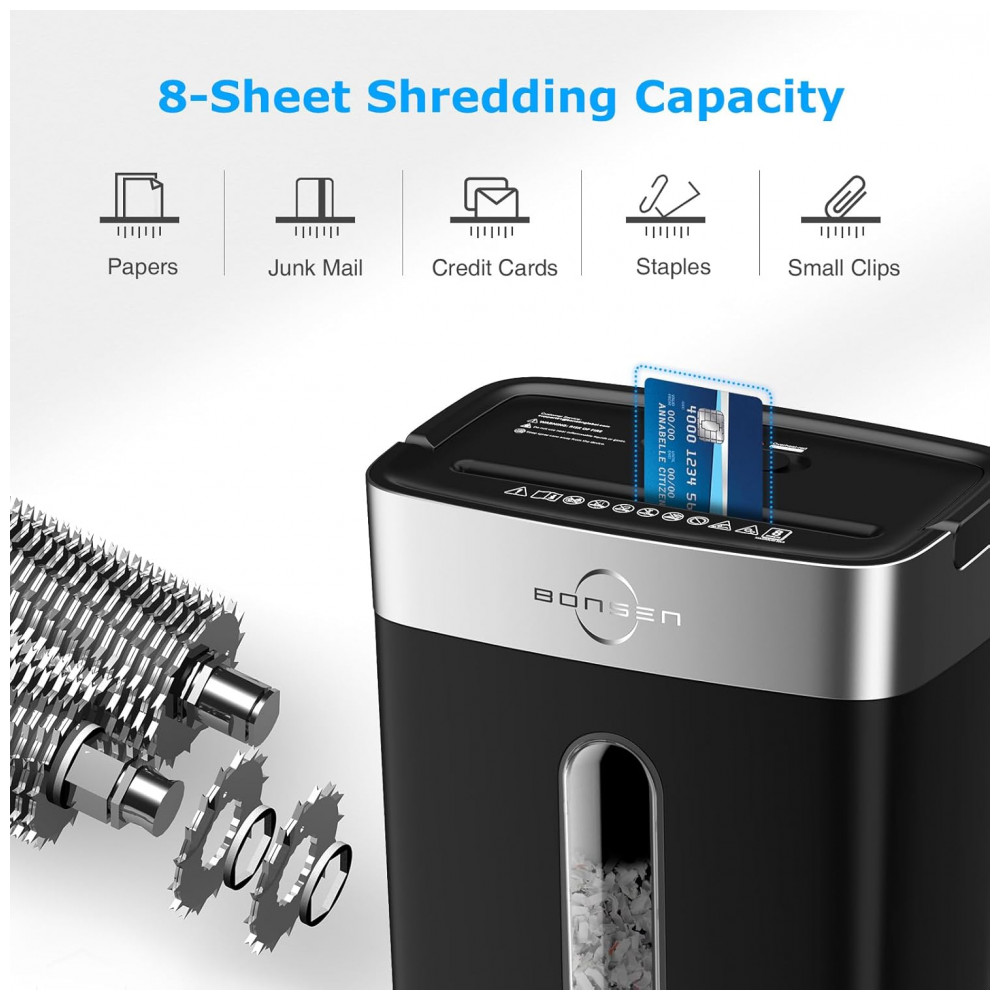 Triturador de Papel BONSEN para Casa e Escritório, 4 Galões 8 Folhas Trituração Cruzada de Cartão de Crédito, Triturador de Papel Pequeno para Uso Doméstico - Imagem 4