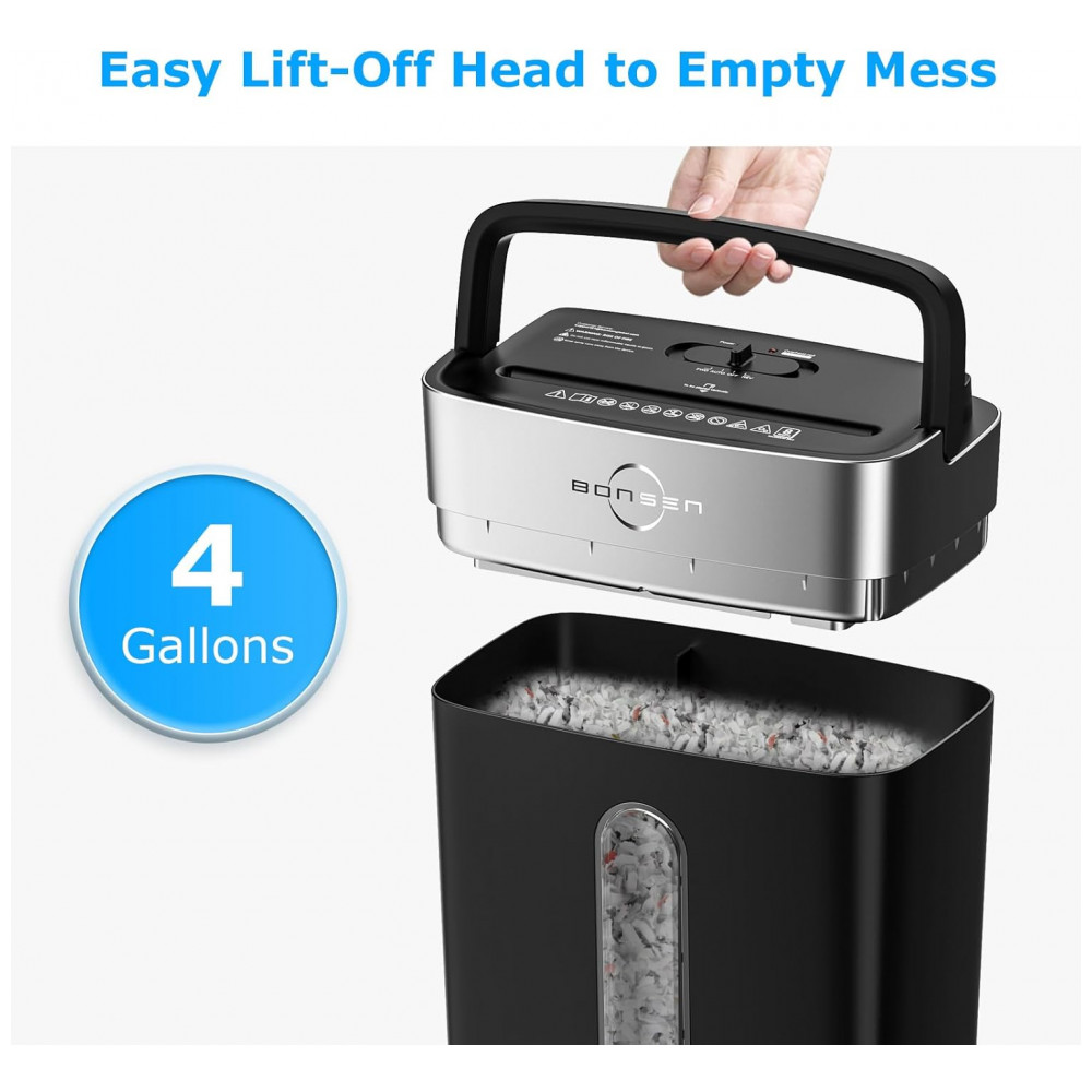 Triturador de Papel BONSEN para Casa e Escritório, 4 Galões 8 Folhas Trituração Cruzada de Cartão de Crédito, Triturador de Papel Pequeno para Uso Doméstico - Imagem 5