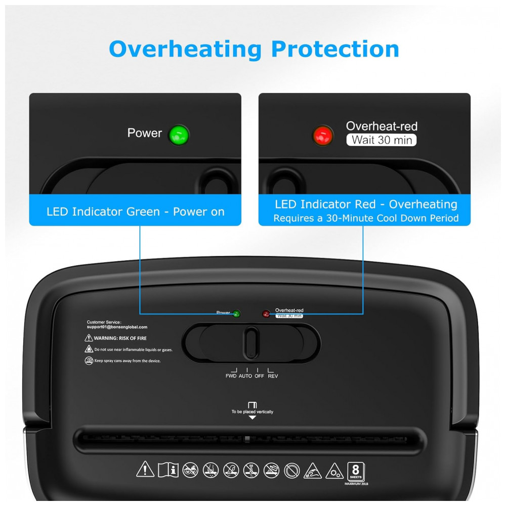 Triturador de Papel BONSEN para Casa e Escritório, 4 Galões 8 Folhas Trituração Cruzada de Cartão de Crédito, Triturador de Papel Pequeno para Uso Doméstico - Imagem 6
