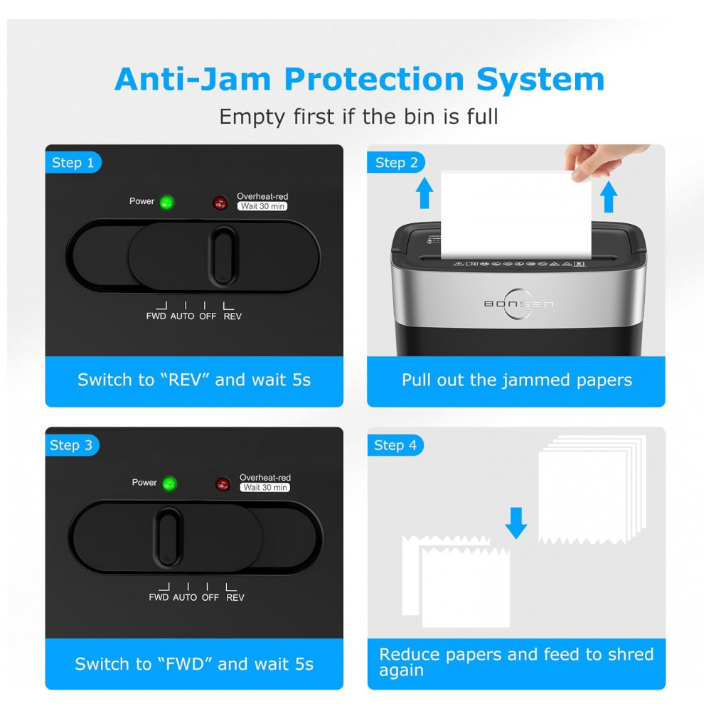 Triturador de Papel BONSEN para Casa e Escritório, 4 Galões 8 Folhas Trituração Cruzada de Cartão de Crédito, Triturador de Papel Pequeno para Uso Doméstico - Imagem 7