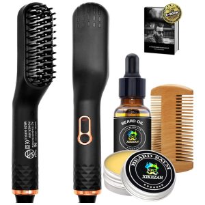 Kit para Barba Profissional Portátil com Cera Pente e Escova Alisadora 5 Itens 110V XIKEZAN Preto