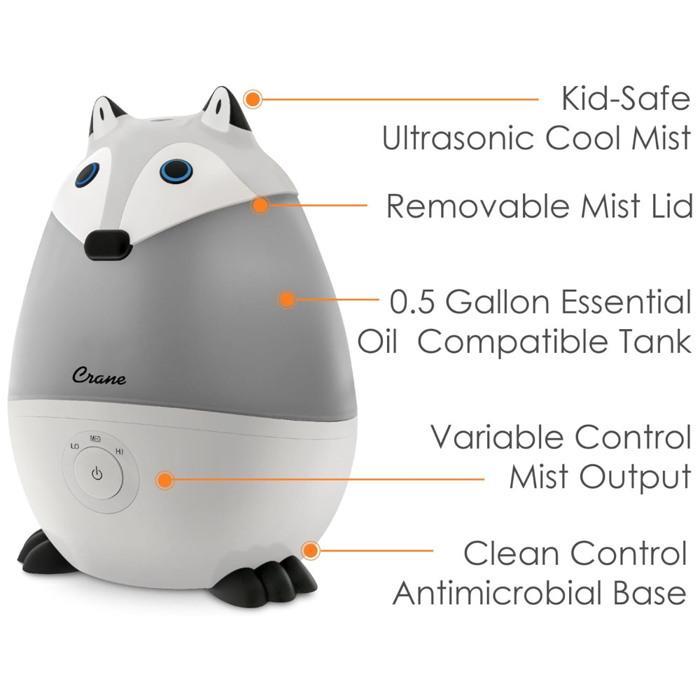Umidificador Ultrassônico 18L com Tema de Raposa Configurações Ajustáveis e Desligamento Automático para Ambientes até 23m2 110V CRANE Cinza - Imagem 3