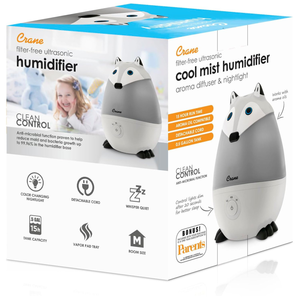 Umidificador Ultrassônico 18L com Tema de Raposa Configurações Ajustáveis e Desligamento Automático para Ambientes até 23m2 110V CRANE Cinza - Imagem 9