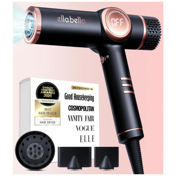 Secador de Cabelo Profissional Ionic ELLA BELLA com Difusor Tecnologia Íon Negativo Secagem Rápida Controle de Calor Inteligente Design Leve Tecnologi