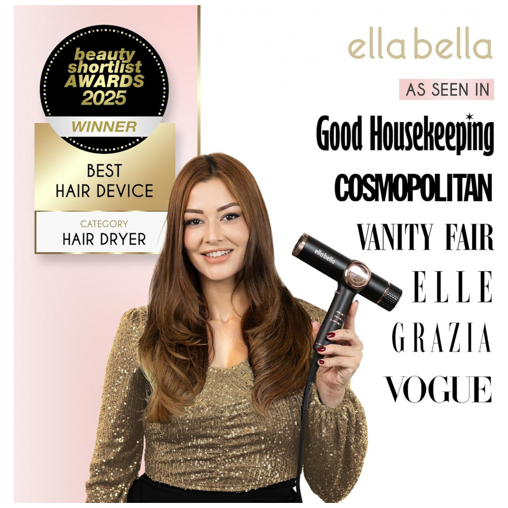Secador de Cabelo Profissional Ionic ELLA BELLA com Difusor Tecnologia Íon Negativo Secagem Rápida Controle de Calor Inteligente Design Leve Tecnologi - Imagem 3