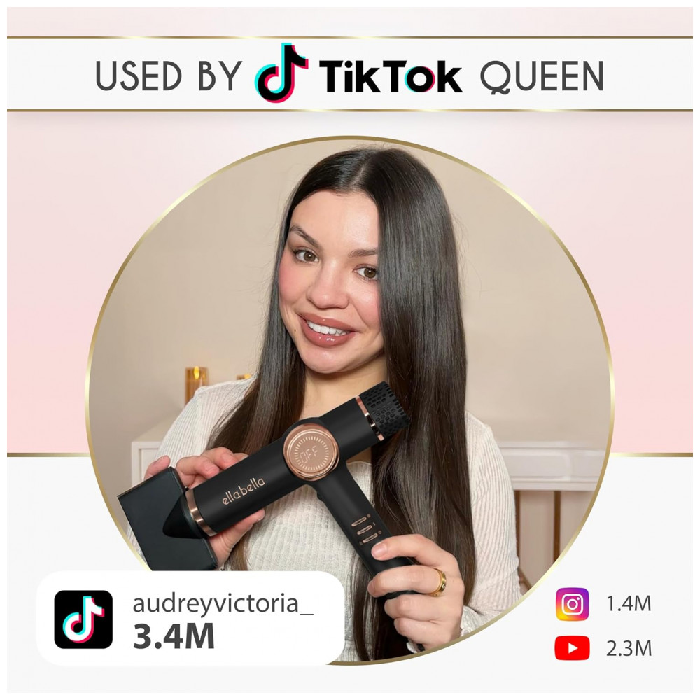 Secador de Cabelo Profissional Ionic ELLA BELLA com Difusor Tecnologia Íon Negativo Secagem Rápida Controle de Calor Inteligente Design Leve Tecnologi - Imagem 4