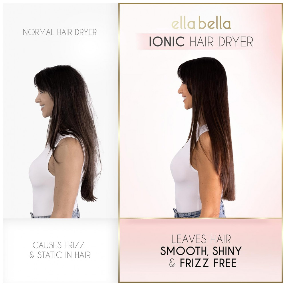 Secador de Cabelo Profissional Ionic ELLA BELLA com Difusor Tecnologia Íon Negativo Secagem Rápida Controle de Calor Inteligente Design Leve Tecnologi - Imagem 5