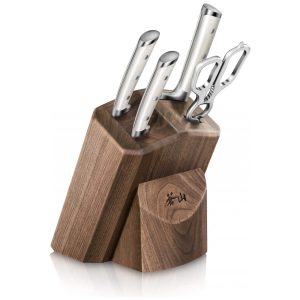 Conjunto de Facas em Aço Alemão com Bloco de Bancada 5 Peças Cangshan S1 série 1022568 Branco