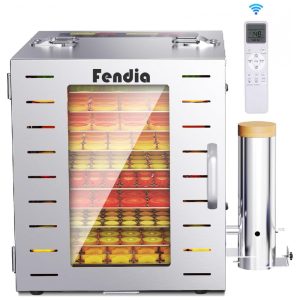 Desidratador de Alimentos para Jerky com 10 Bandejas de Aço Inoxidável 1000W Temporizador de 24 Horas e Controle de Temperatura a 90°C Fendia