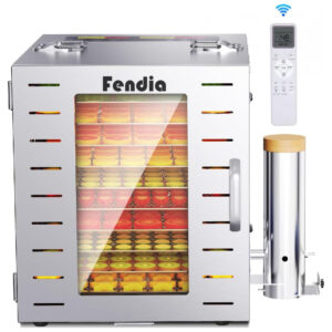 Desidratador de Alimentos para Jerky com 10 Bandejas de Aço Inoxidável, 1000W, Temporizador de 24 Horas e Controle de Temperatura a 90°C, Fendia