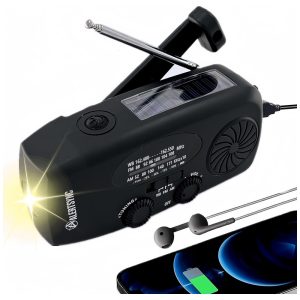 iRonsnow Rádio AM FM NOAA Portátil Recarregável via Manivela e Solar Porta USB