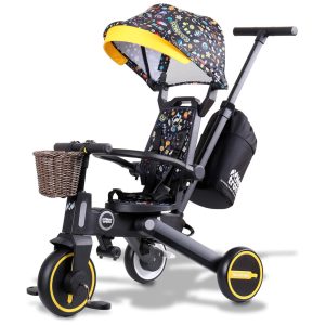 Triciclo Infantil com Cesta Mochila de Viagem e Bolsa para os Pais para Crianças de 1 a 5 Anos NewtronX Preto