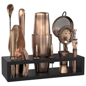 Highball Chaser Kit Bn Profissional 13 Peças em Aço Inoxidável com Suporte Dourado