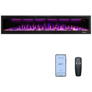 Lareira Elétrica de Embutir A44x219L com Controle Remoto e Temporizador 110V 1500W Rodalflame Preta