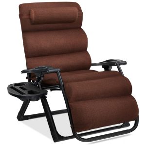 Cadeira Reclinável Ajustável Gravidade Zero com Mesa Lateral e Almofada Removível Best Choice Products Marrom