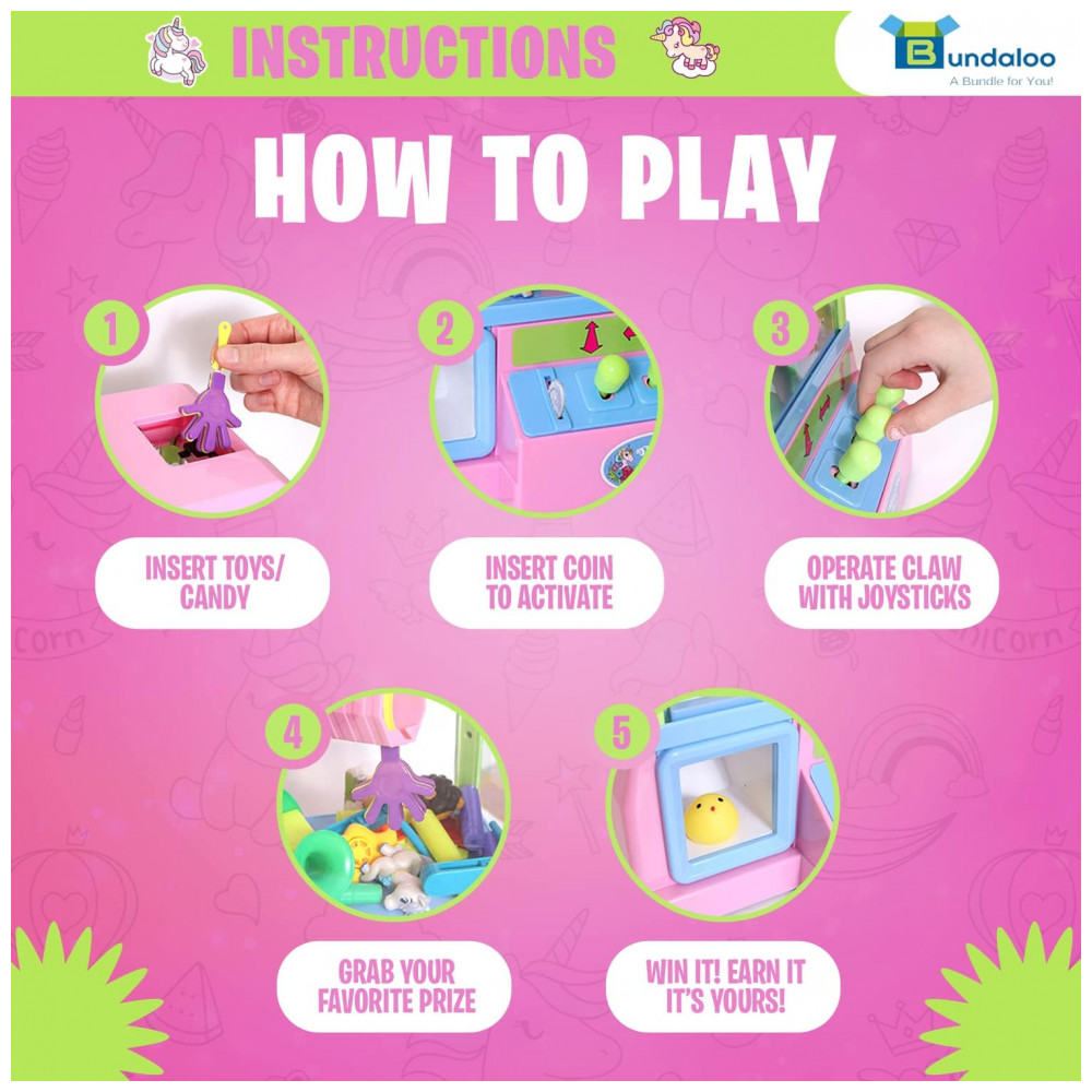 Bundaloo Claw Machine Arcade Game Unicorn Rosa com Som, Mini Máquina de Garra para Doces e Brinquedos, Ideal para Crianças - Imagem 2